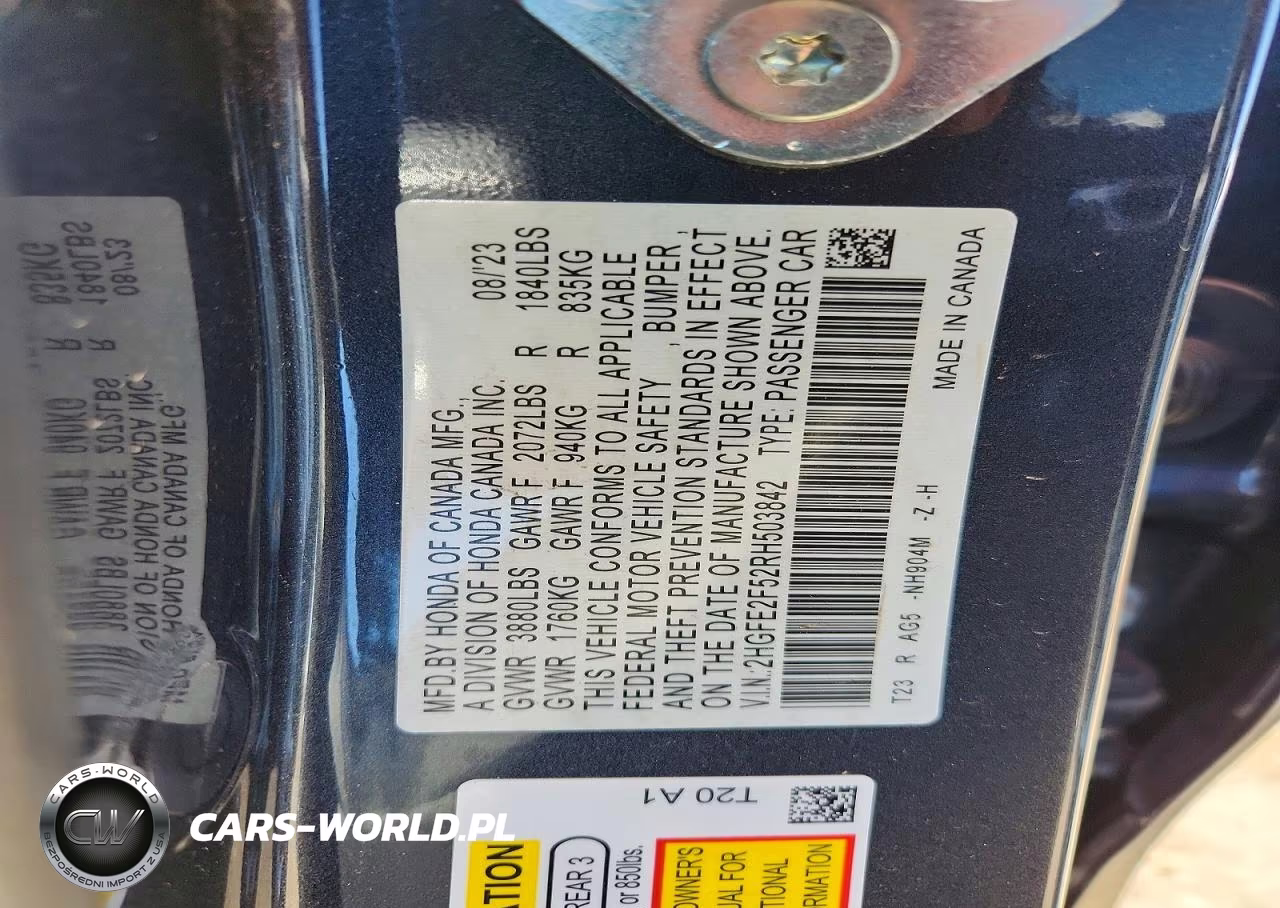 2024 Honda Civic Sport VIN:2HGFE2F52RH503842 - 12