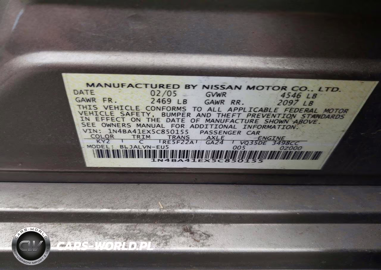 2005 Nissan Maxima 3.5 Se VIN:1N4BA41EX5C850155 - 12