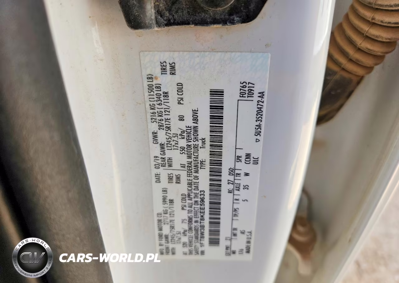 2019 Ford F350 Super Duty VIN:1FT8W3BT8KEE59633 - 11