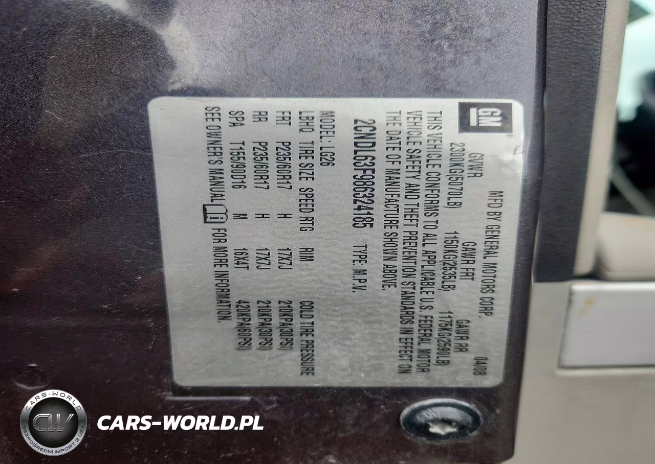 2008 Chevrolet Equinox Lt VIN:2CNDL63F986324185 - 13