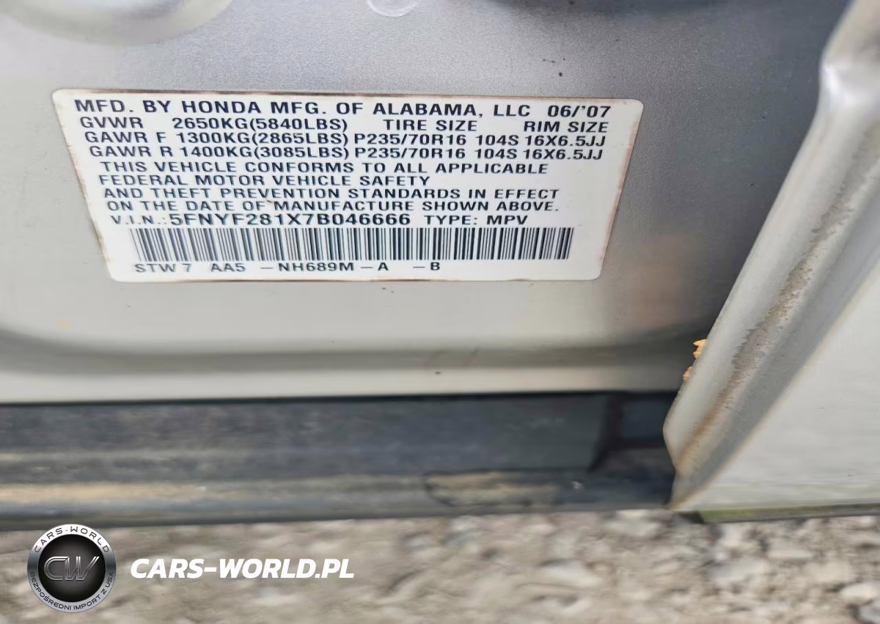 2007 Honda Pilot Lx VIN:5FNYF281X7B046666 - 13