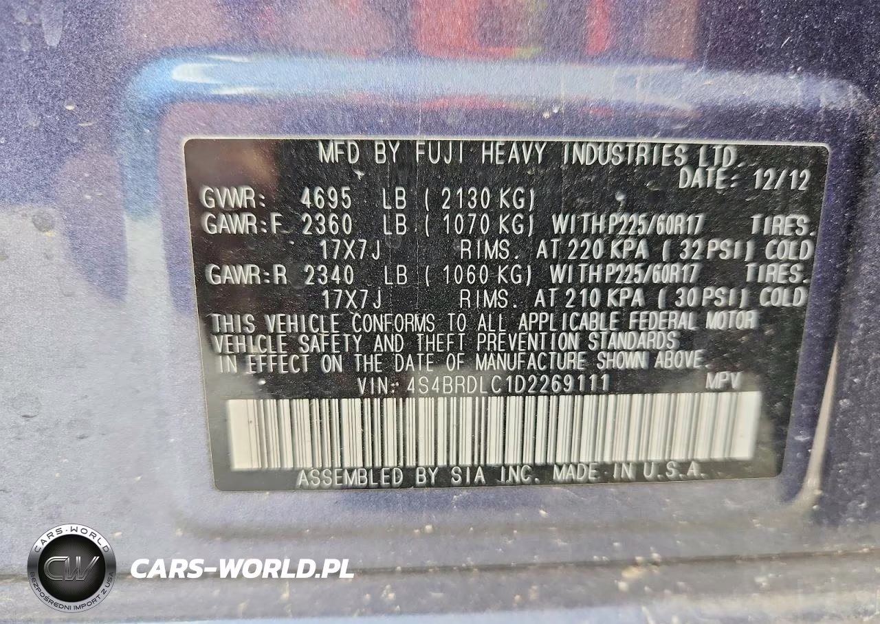 2013 Subaru Outback 3.6R Limited VIN:4S4BRDLC1D2269111 - 14