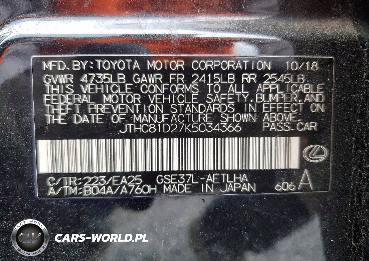 2019 Lexus Is 300 VIN:JTHC81D27K5034366 - 12