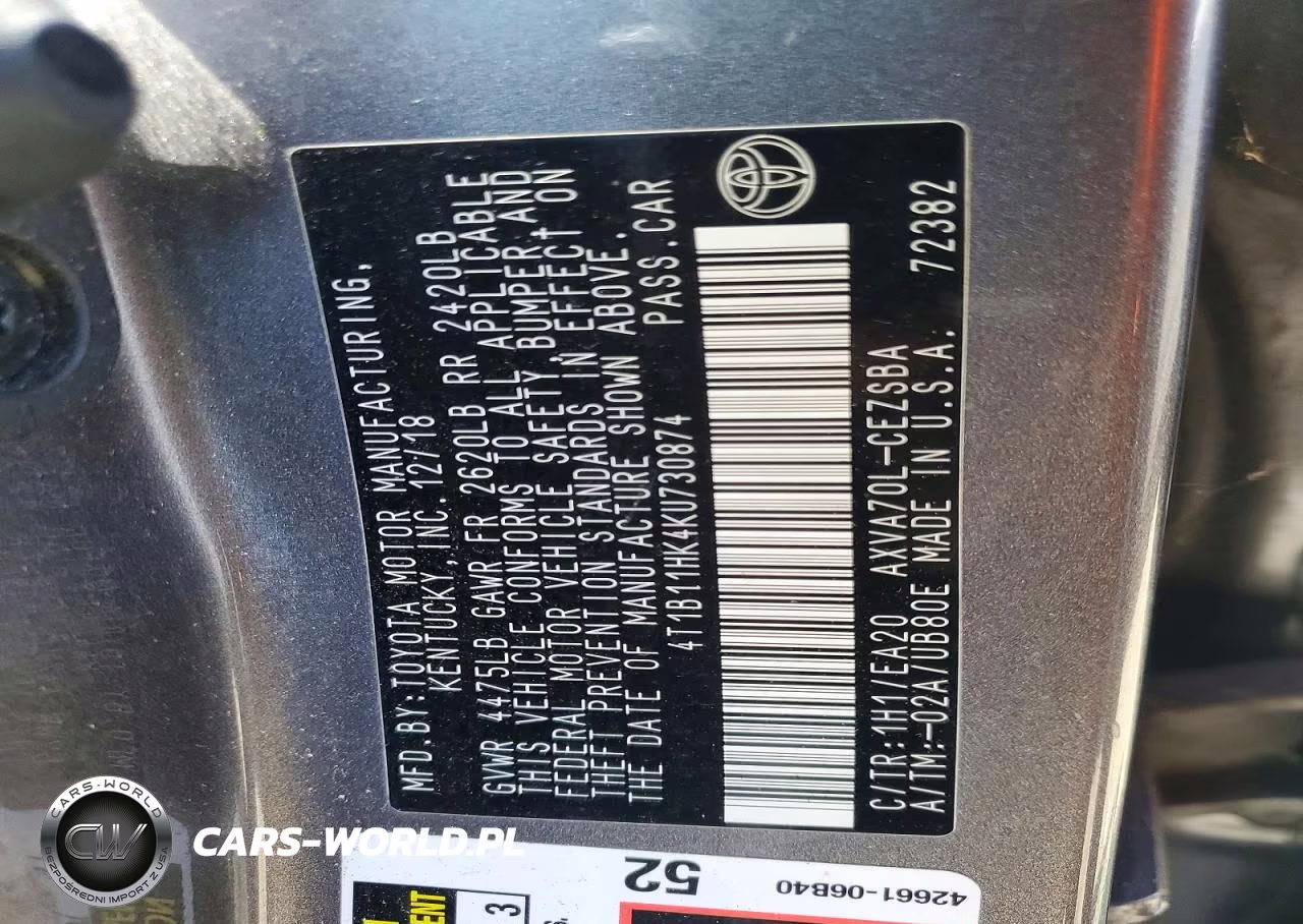 2019 Toyota Camry Se VIN:4T1B11HK4KU730874 - 12