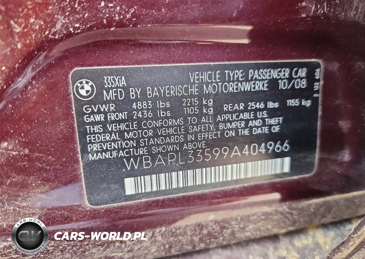 2009 BMW 335 Xi VIN:WBAPL33599A404966 - 12