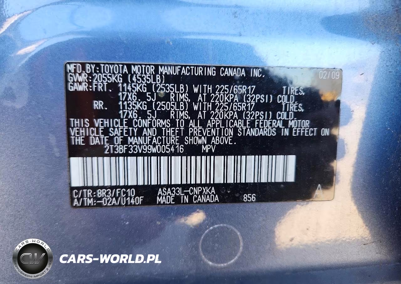 2009 Toyota Rav4 Base VIN:2T3BF33V99W005416 - 12