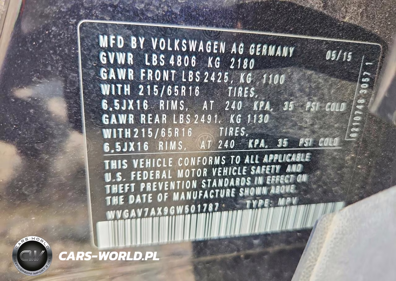 2016 Volkswagen Tiguan S VIN:WVGAV7AX9GW501787 - 13