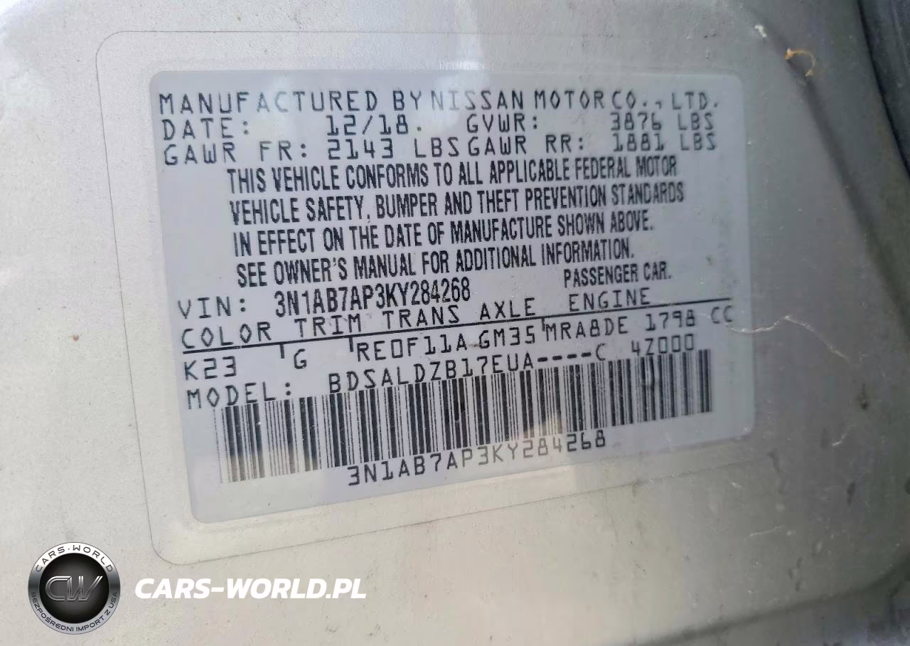 2019 Nissan Sentra Sv VIN:3N1AB7AP3KY284268 - 12