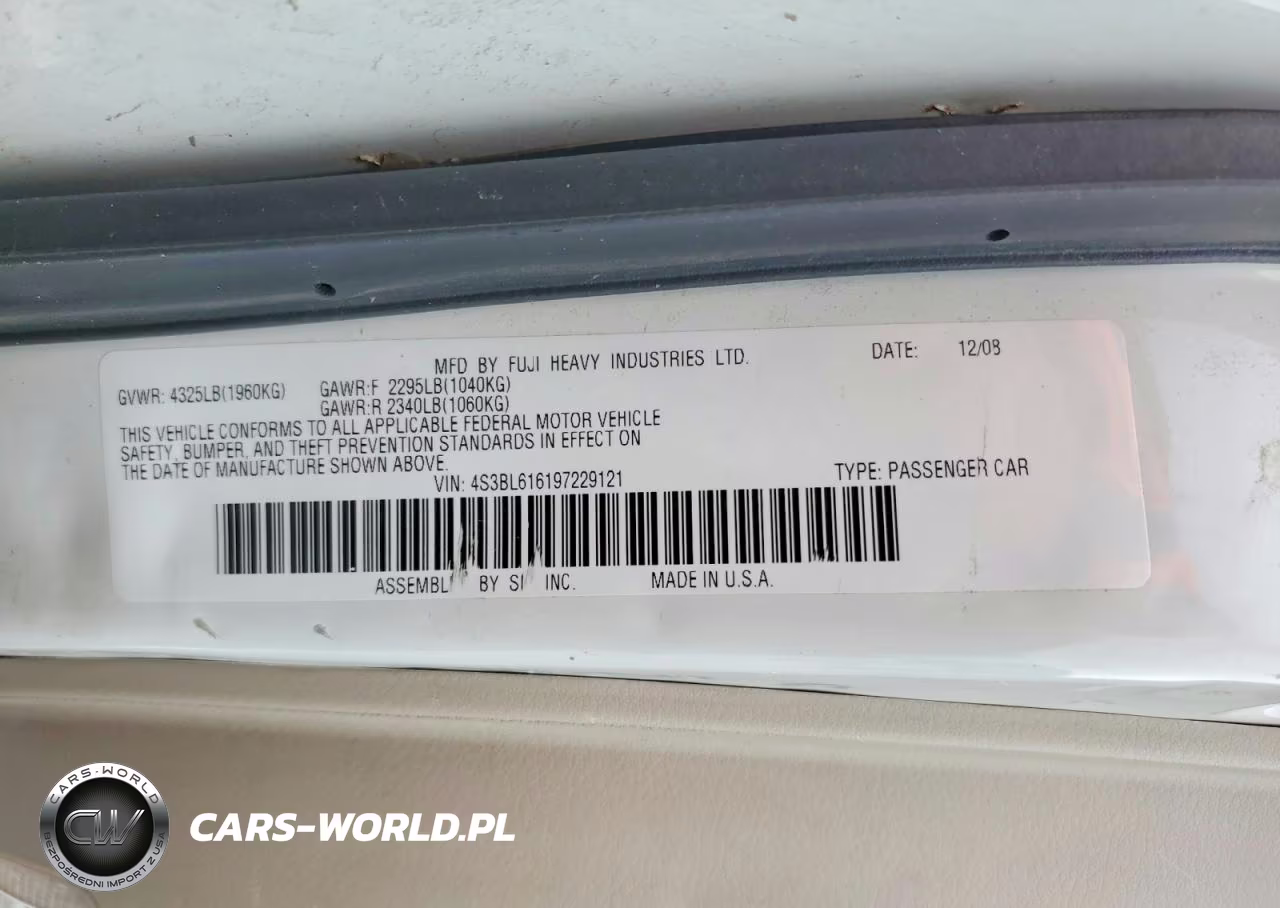 2009 Subaru Legacy 2.5I VIN:4S3BL616197229121 - 12
