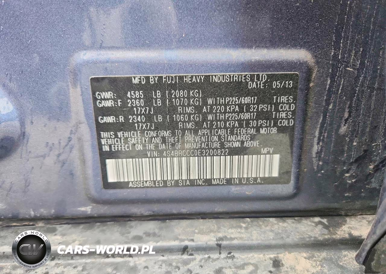 2014 Subaru Outback 2.5I Premium VIN:4S4BRCCC0E3200822 - 13