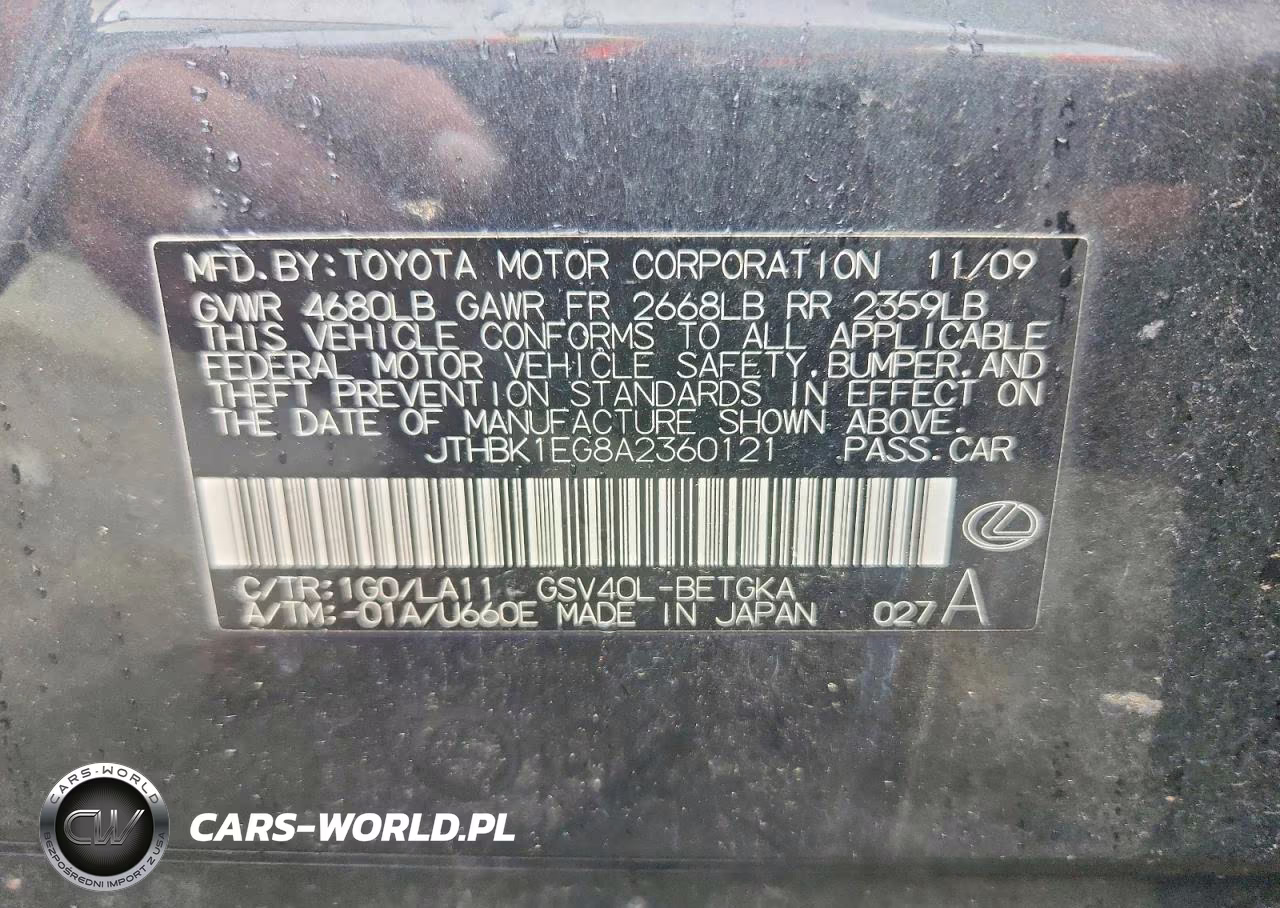 2010 Lexus Es 350 VIN:JTHBK1EG8A2360121 - 12