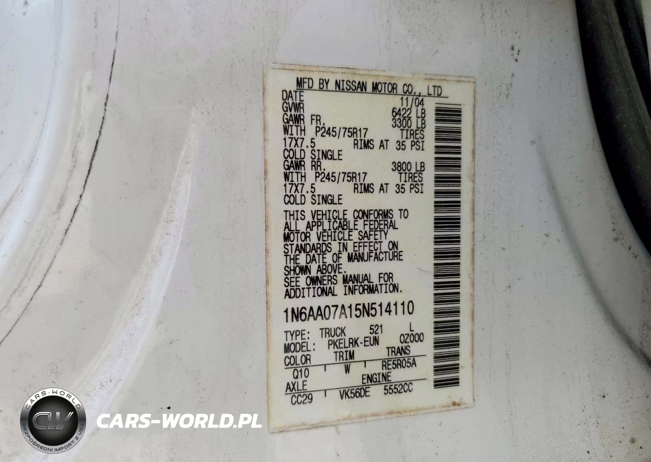 2005 Nissan Titan Xe VIN:1N6AA07A15N514110 - 12