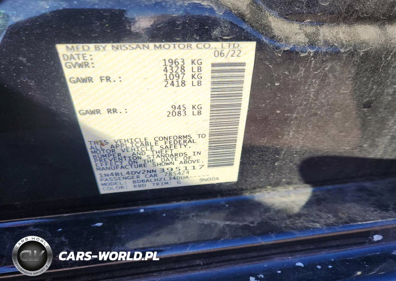 2022 Nissan Altima Sv VIN:1N4BL4DV2NN395117 - 12