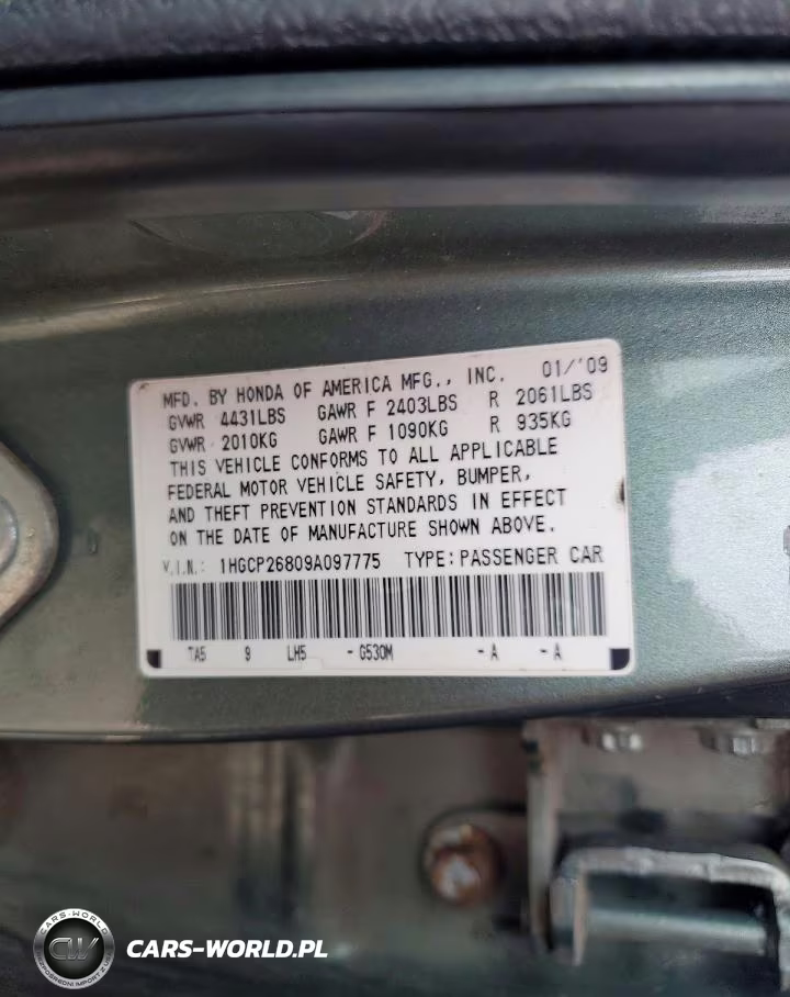 2009 Honda Accord Exl VIN:1HGCP26809A097775 - 12