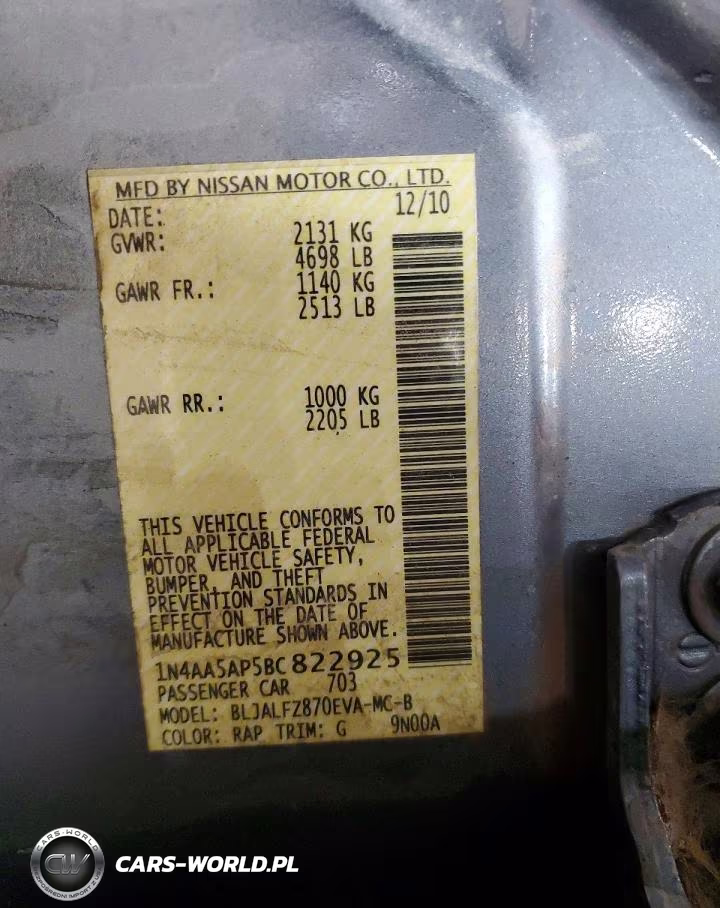 2011 Nissan Maxima 3.5 S VIN:1N4AA5AP5BC822925 - 12