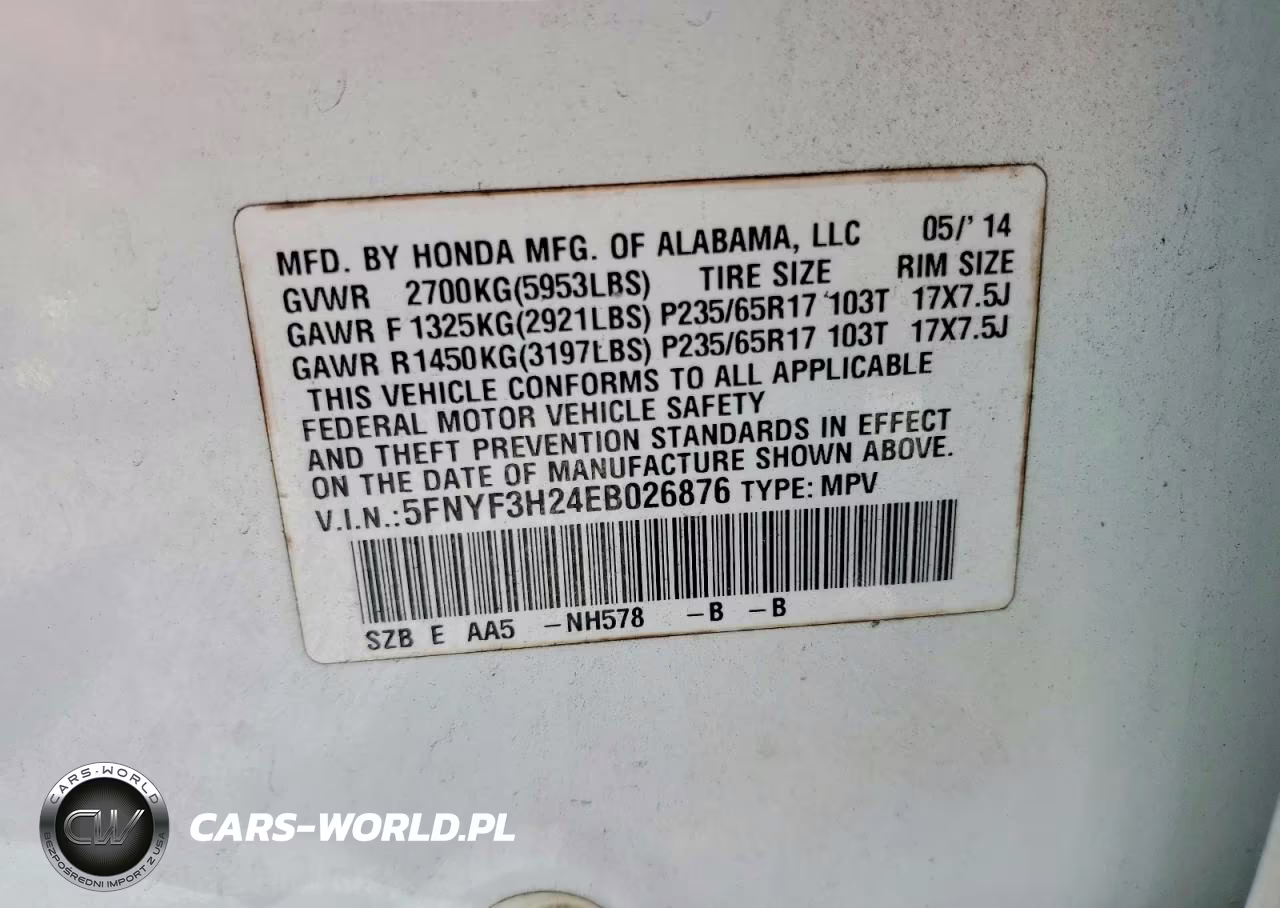 2014 Honda Pilot Lx VIN:5FNYF3H24EB026876 - 13