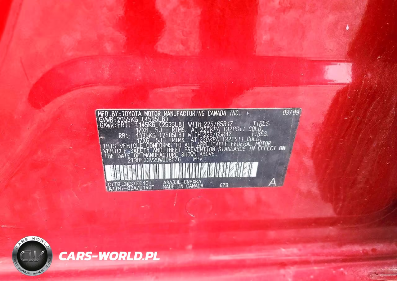 2009 Toyota Rav4 Base VIN:2T3BF33V29W008576 - 13