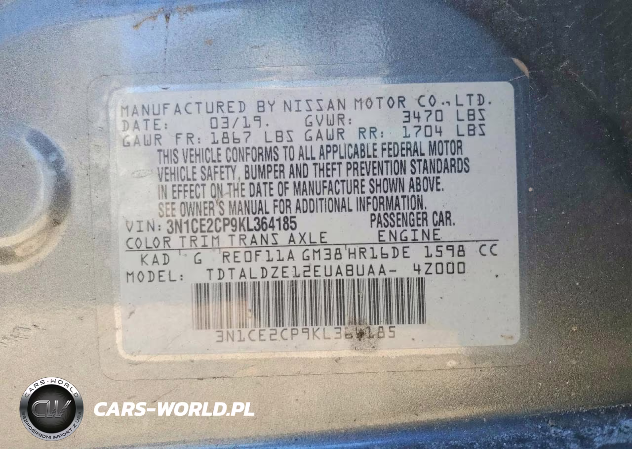 2019 Nissan Versa Note Sv VIN:3N1CE2CP9KL364185 - 12