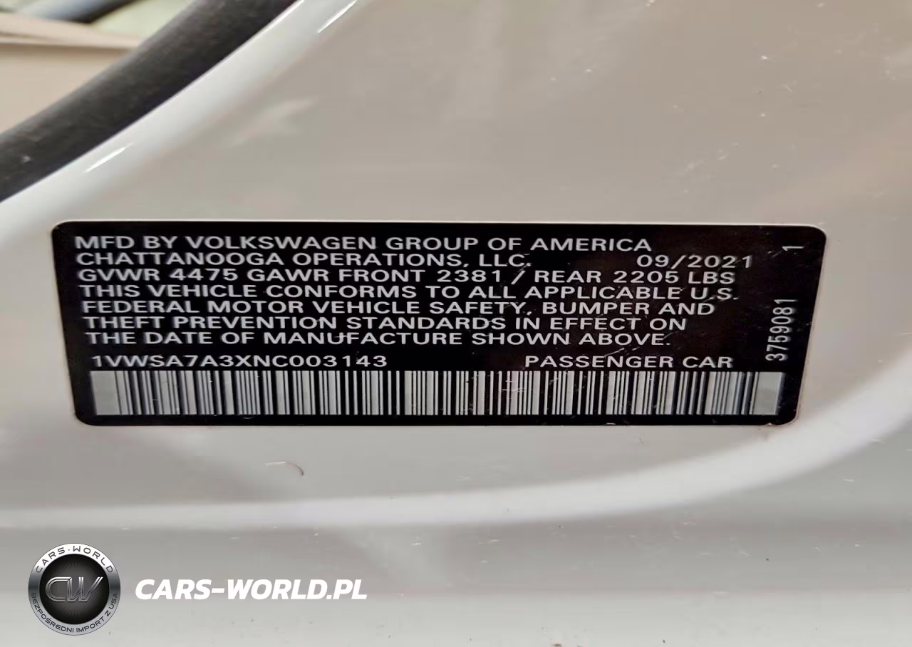2022 Volkswagen Passat Se VIN:1VWSA7A3XNC003143 - 12
