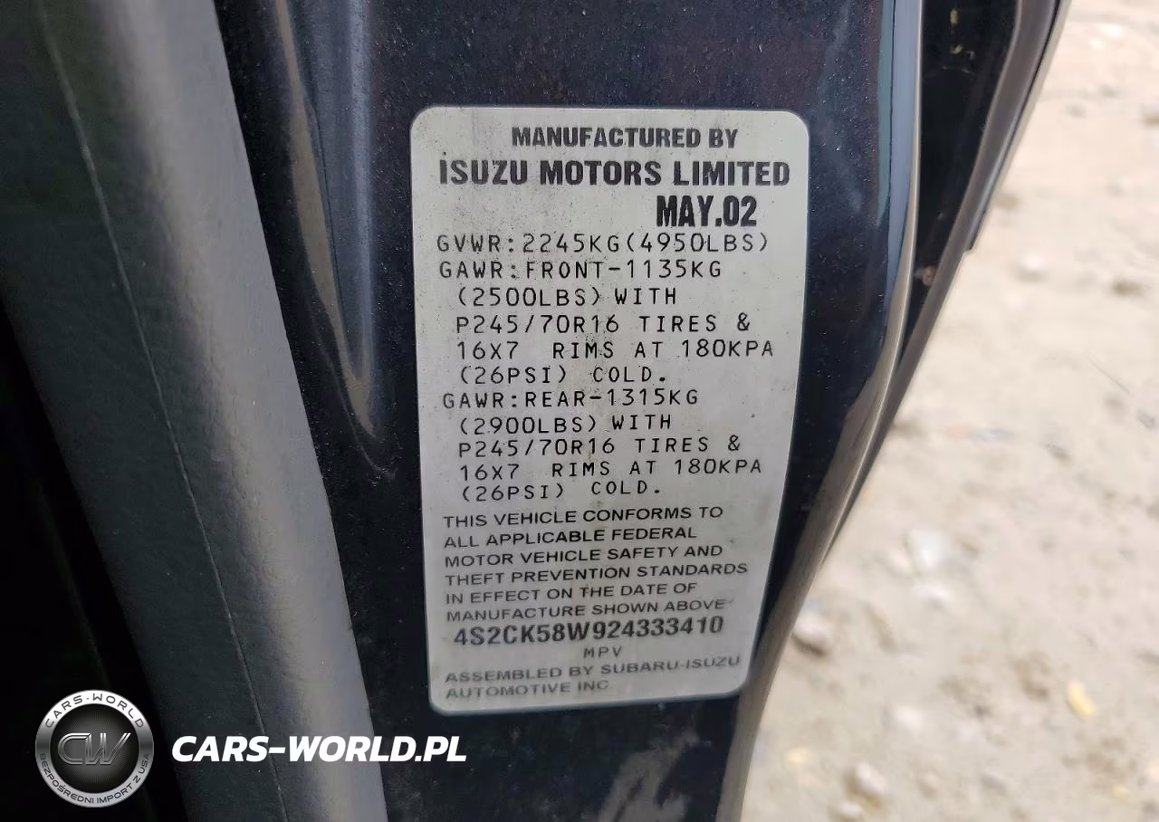 2002 Isuzu Rodeo S VIN:4S2CK58W924333410 - 14