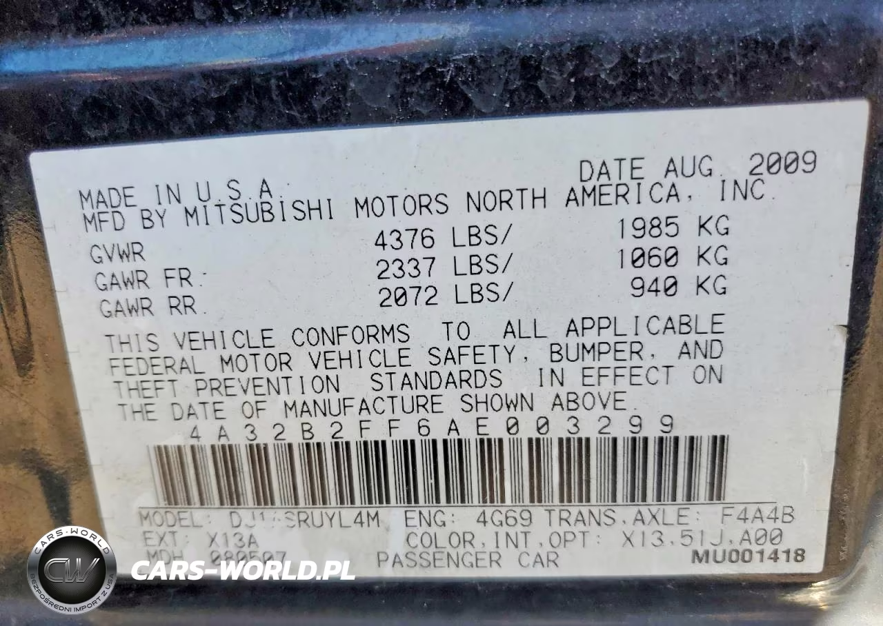 2010 Mitsubishi Galant Fe VIN:4A32B2FF6AE003299 - 12