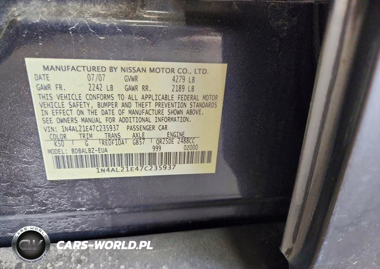 2007 Nissan Altima 2.5 VIN:1N4AL21E47C235937 - 12