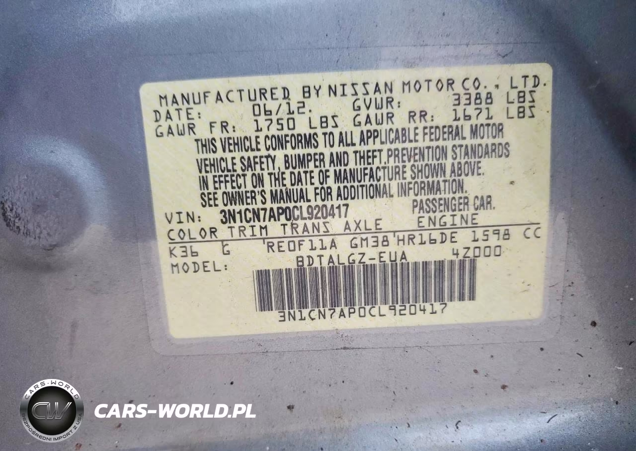 2012 Nissan Versa 1.6 S VIN:3N1CN7AP0CL920417 - 12