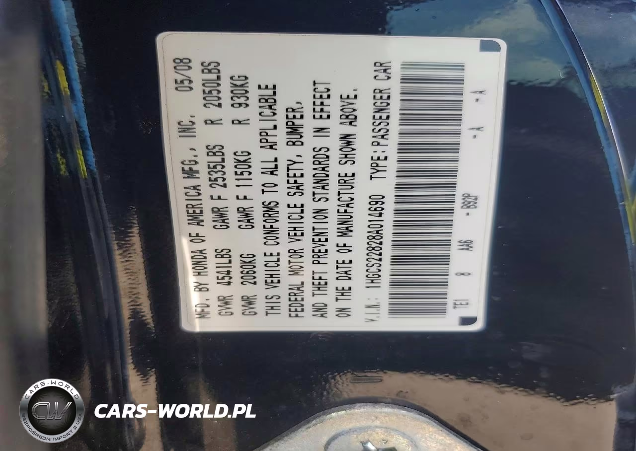 2008 Honda Accord Exl VIN:1HGCS22828A014690 - 12