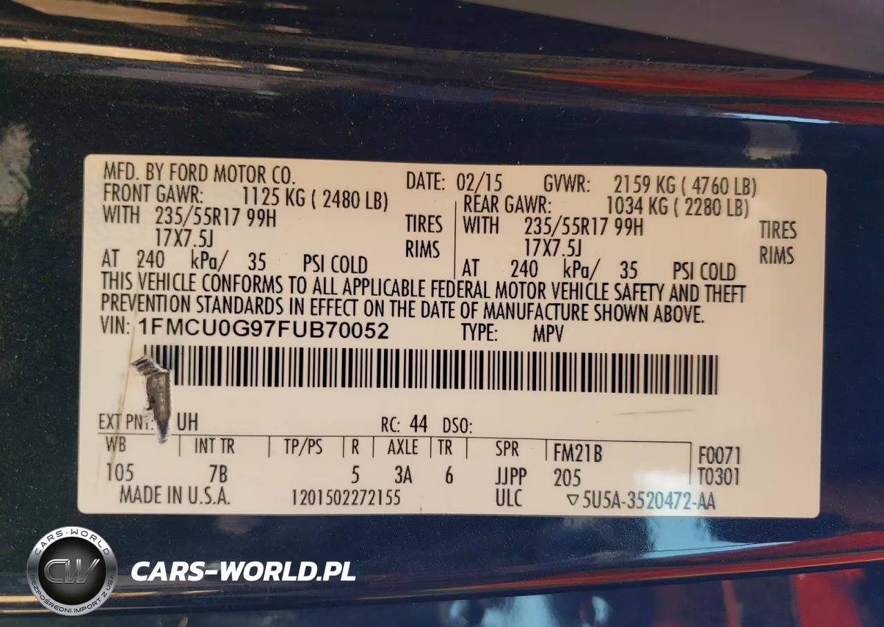 2015 Ford Escape Se VIN:1FMCU0G97FUB70052 - 14