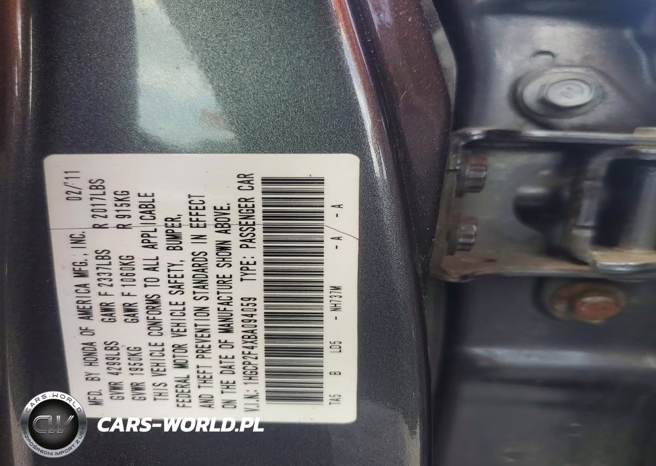 2011 Honda Accord Lxp VIN:1HGCP2F4XBA094059 - 12