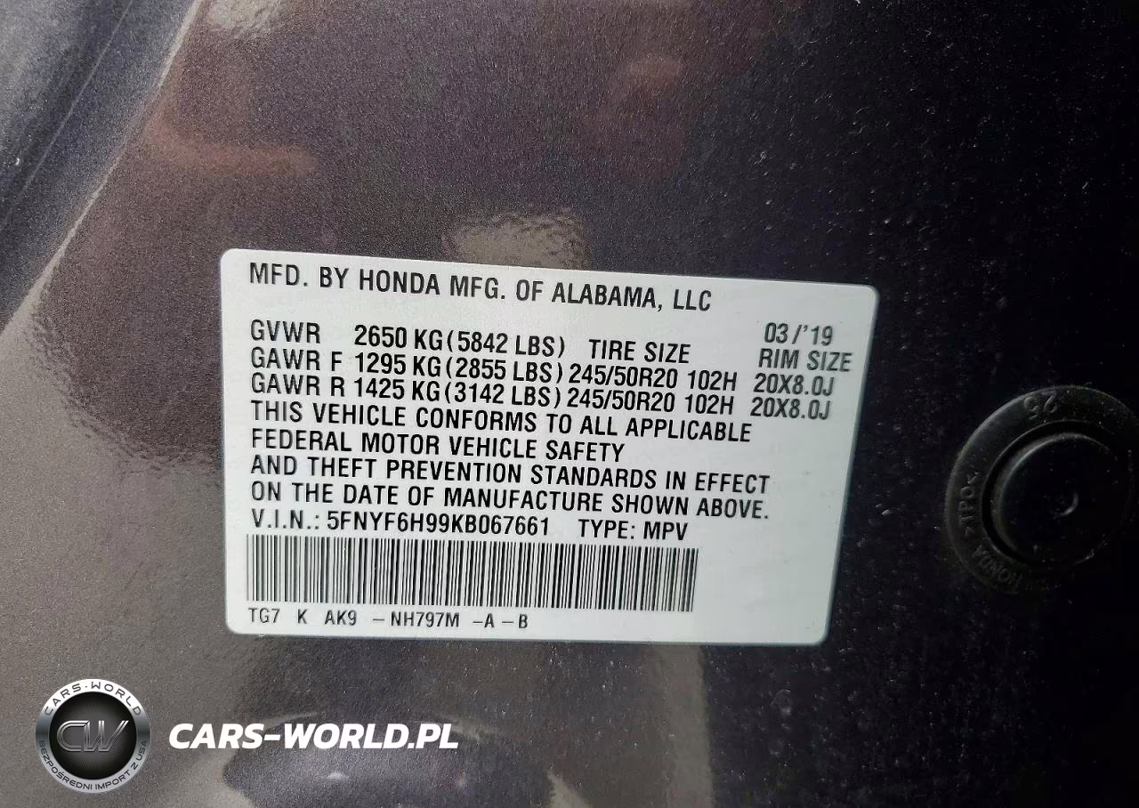 2019 Honda Pilot Touring VIN:5FNYF6H99KB067661 - 13