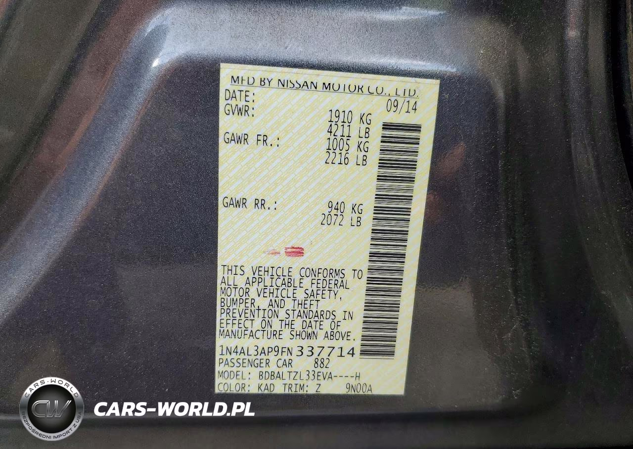 2015 Nissan Altima 2.5 Sl VIN:1N4AL3AP9FN337714 - 12