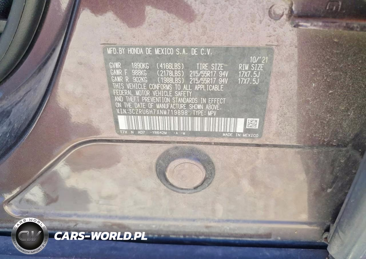 2022 Honda Hr-V Exl VIN:3CZRU6H7XNM719898 - 13