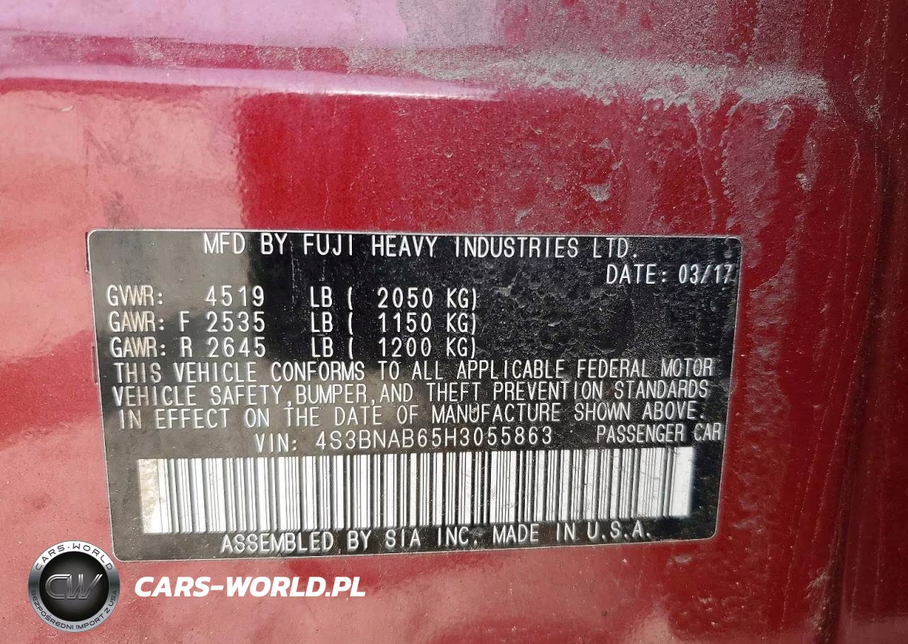 2017 Subaru Legacy 2.5I VIN:4S3BNAB65H3055863 - 12