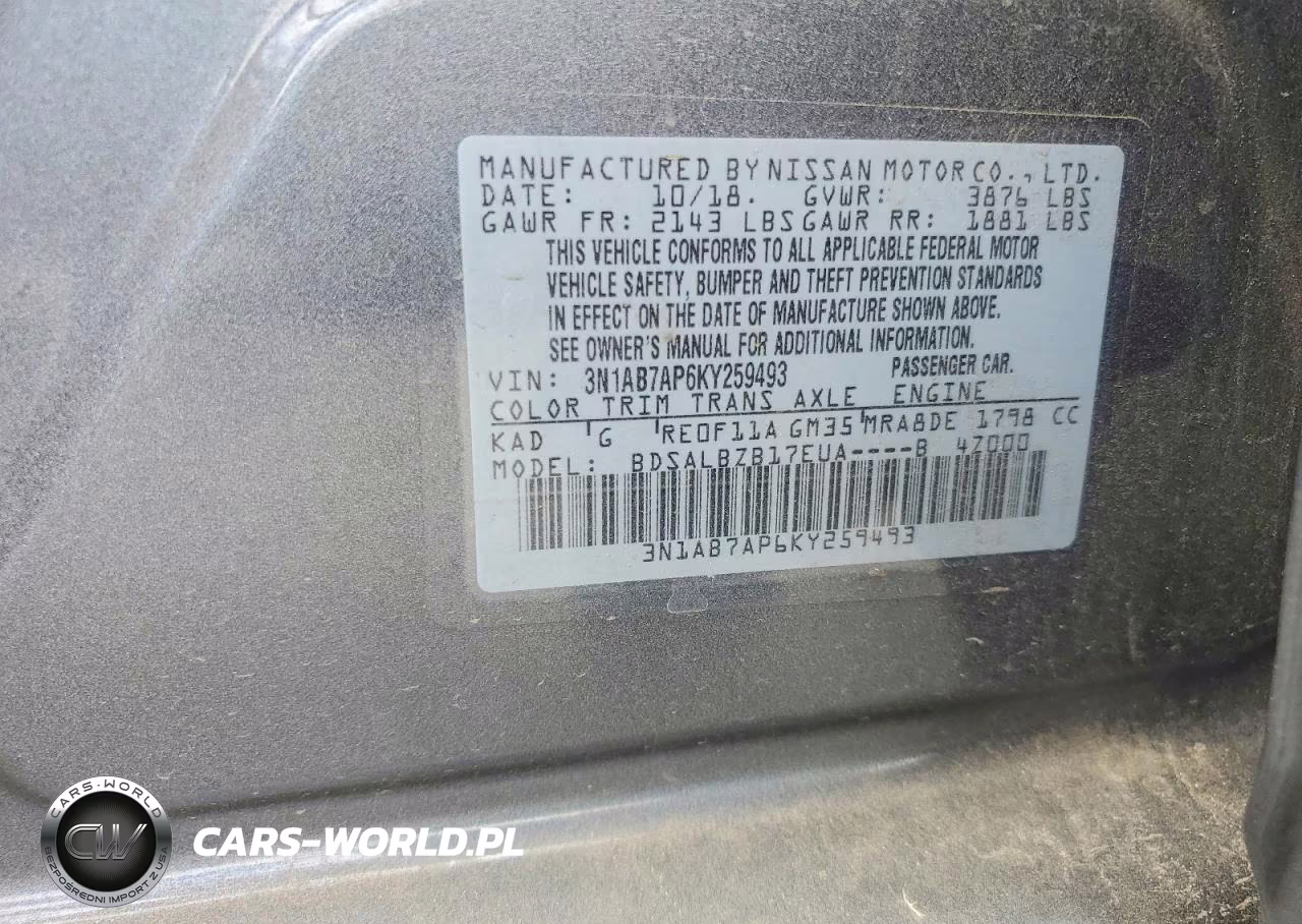 2019 Nissan Sentra S VIN:3N1AB7AP6KY259493 - 12