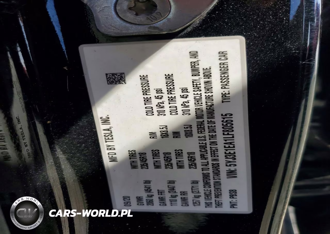 2020 Tesla Model 3 VIN:5YJ3E1EA1LF805615 - 12