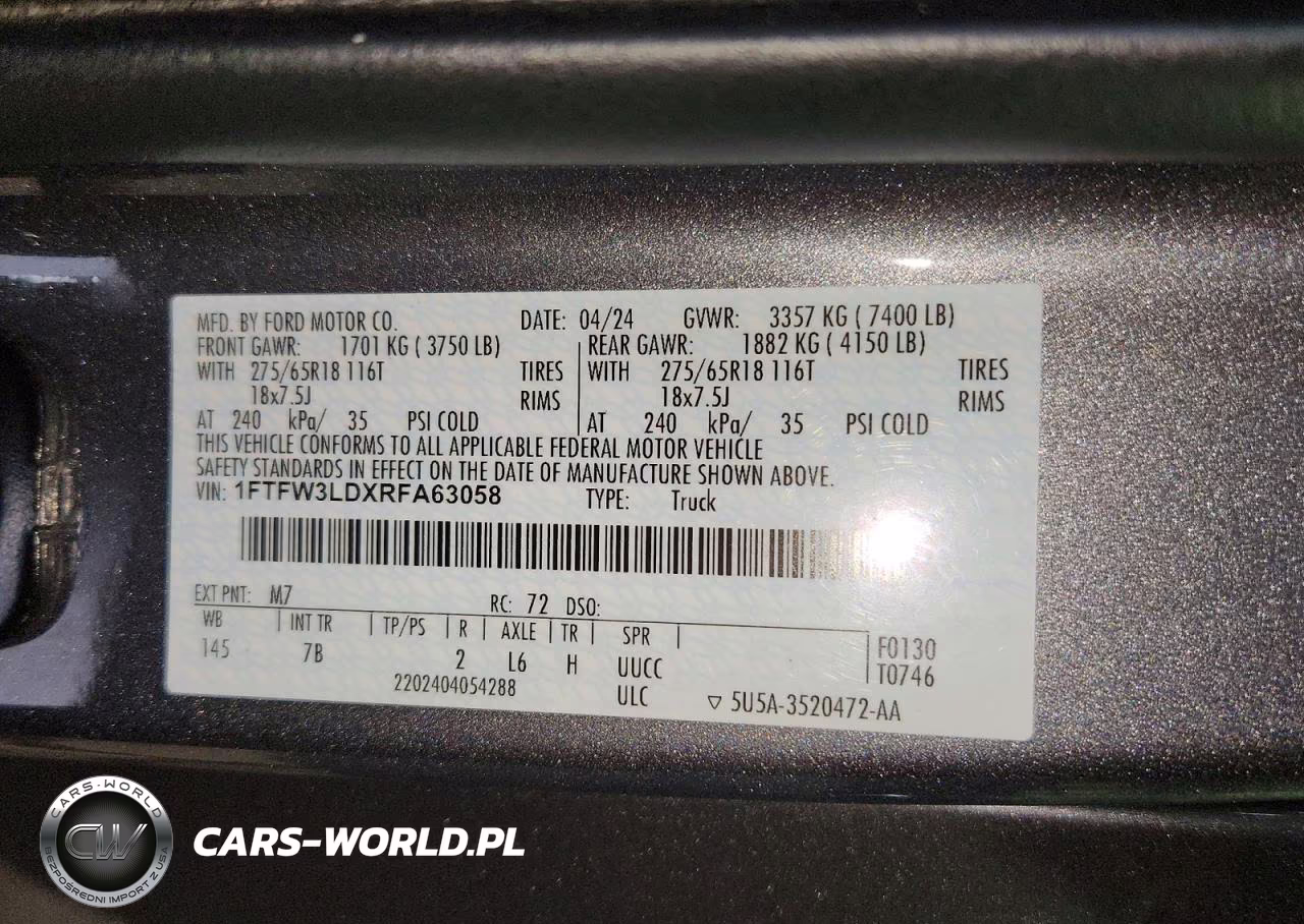 2024 Ford F-150 VIN:1FTFW3LDXRFA63058 - 12