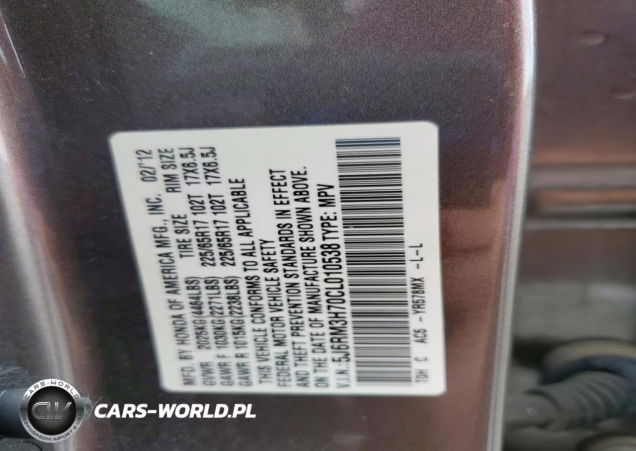 2012 Honda Cr-V Exl VIN:5J6RM3H70CL010538 - 13