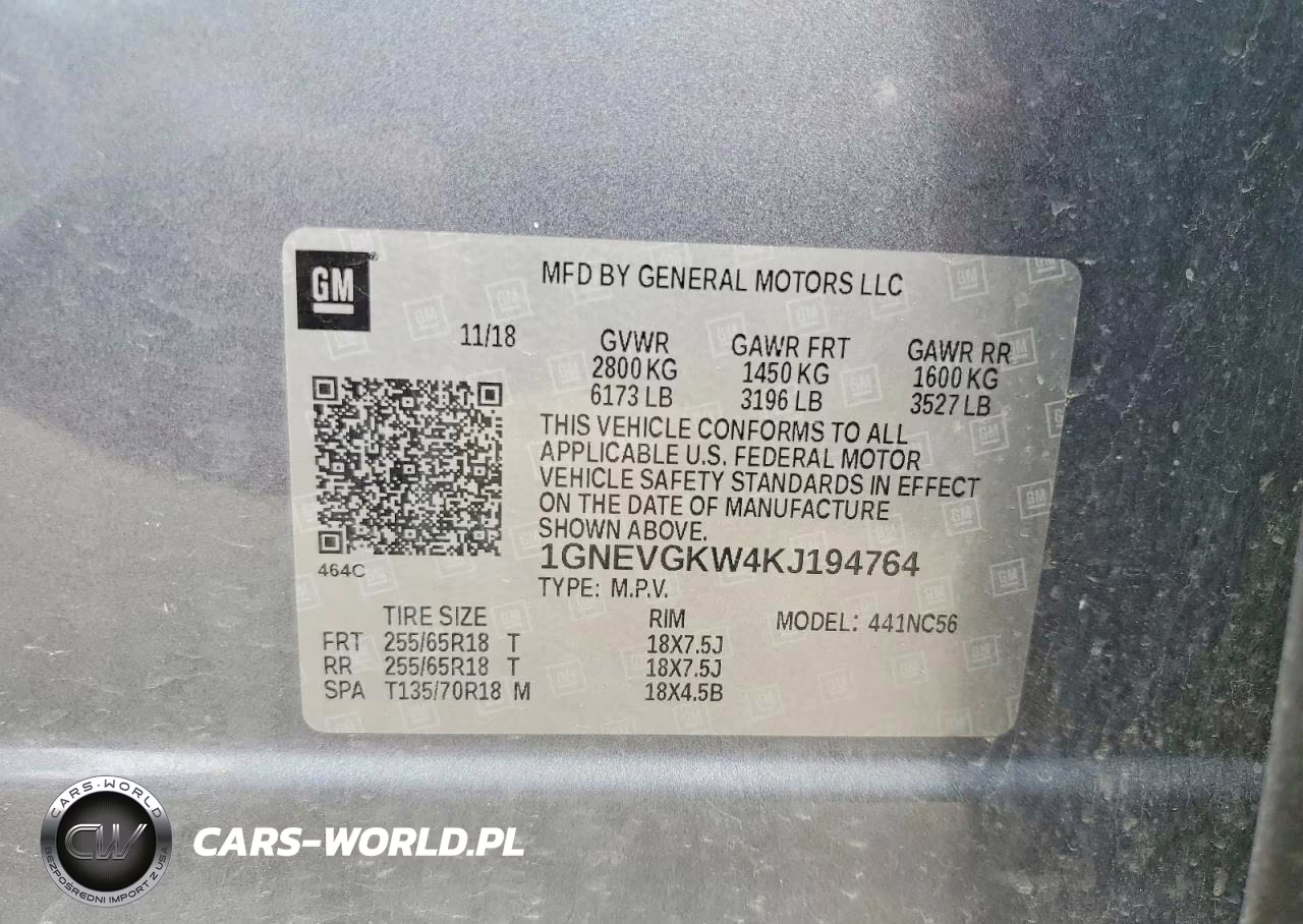 2019 Chevrolet Traverse Lt VIN:1GNEVGKW4KJ194764 - 13