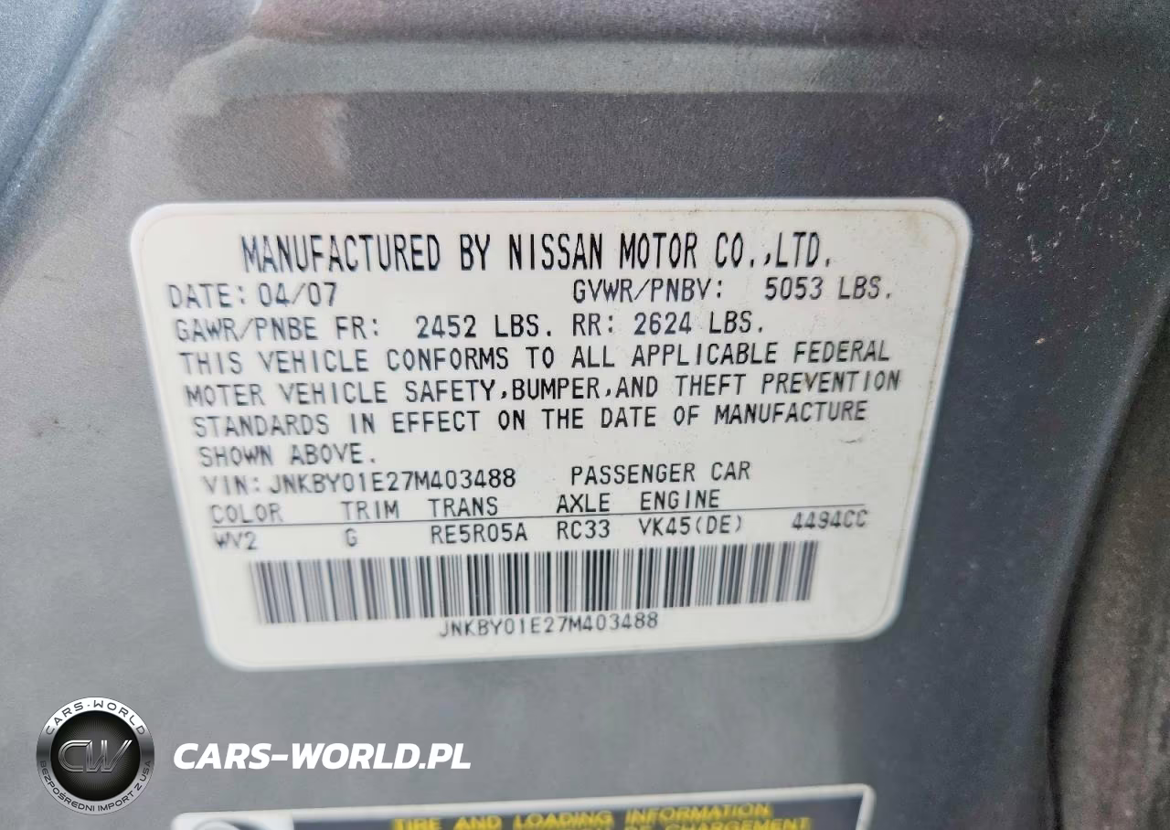 2007 Infiniti M45 VIN:JNKBY01E27M403488 - 12