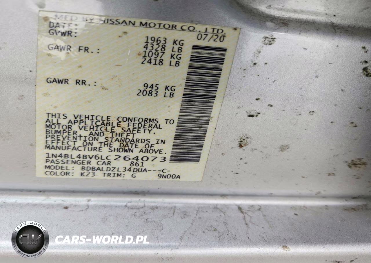 2020 Nissan Altima S VIN:1N4BL4BV6LC264073 - 12