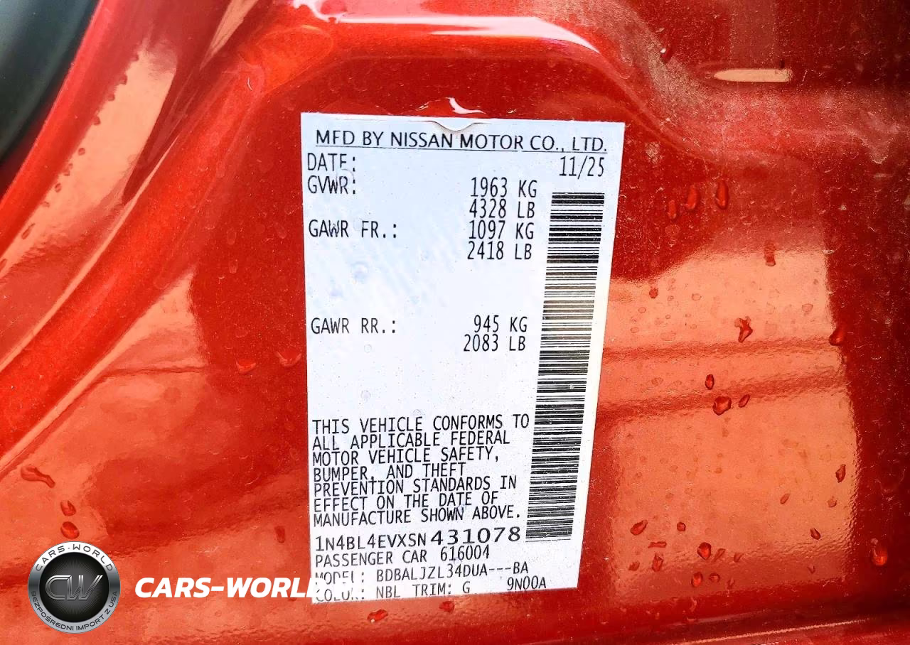 2025 Nissan Altima Sl VIN:1N4BL4EVXSN431078 - 13