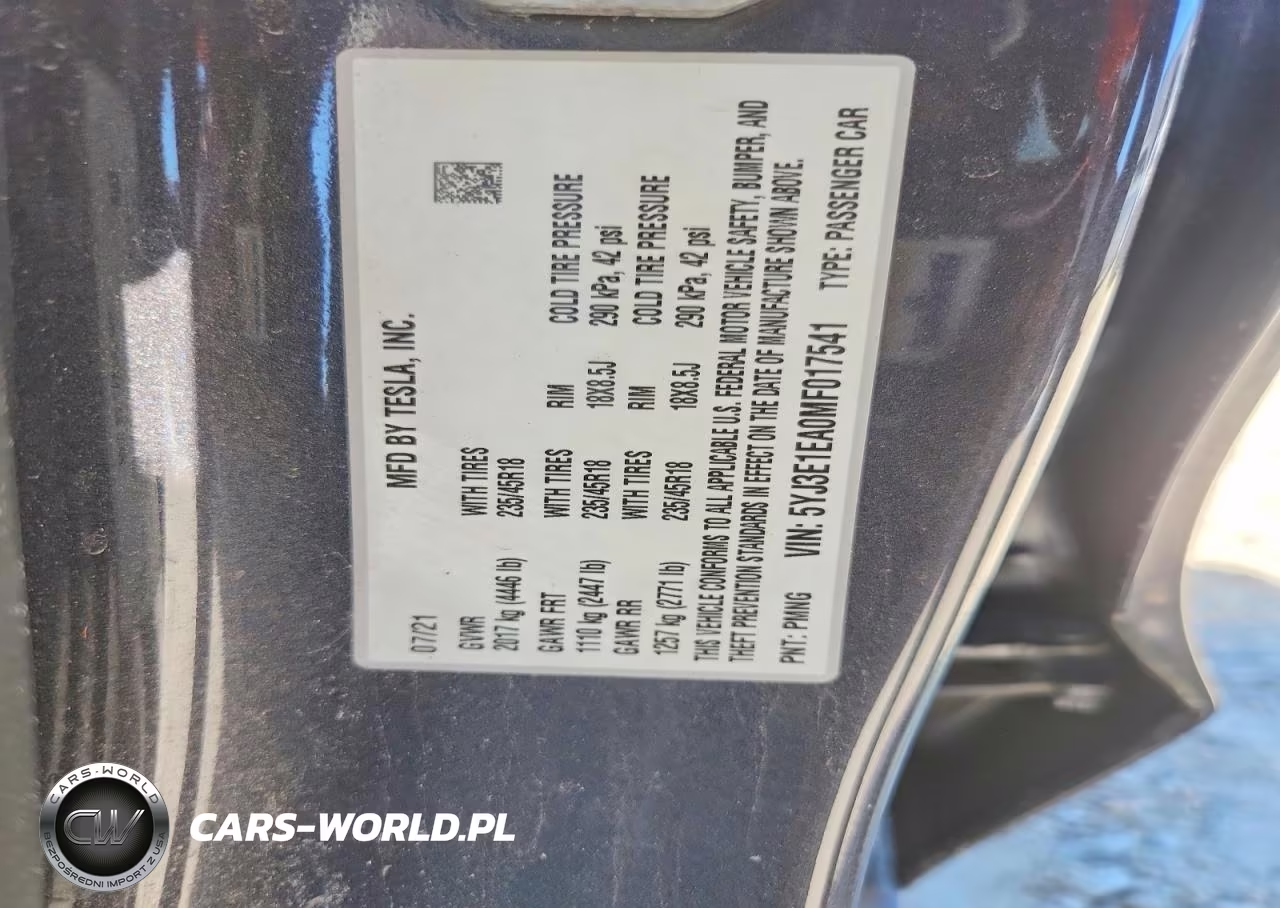 2021 Tesla Model 3 VIN:5YJ3E1EA0MF017541 - 12