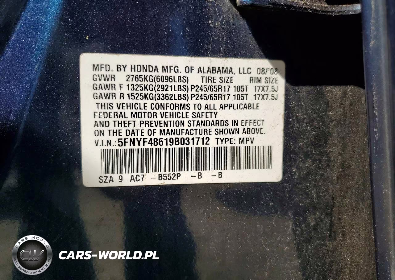 2009 Honda Pilot Exl VIN:5FNYF48619B031712 - 13