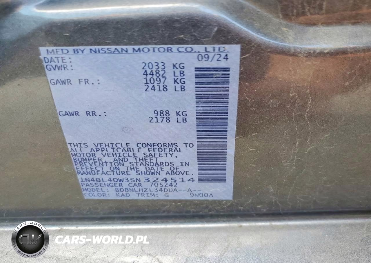 2025 Nissan Altima Sv VIN:1N4BL4DW3SN324514 - 12