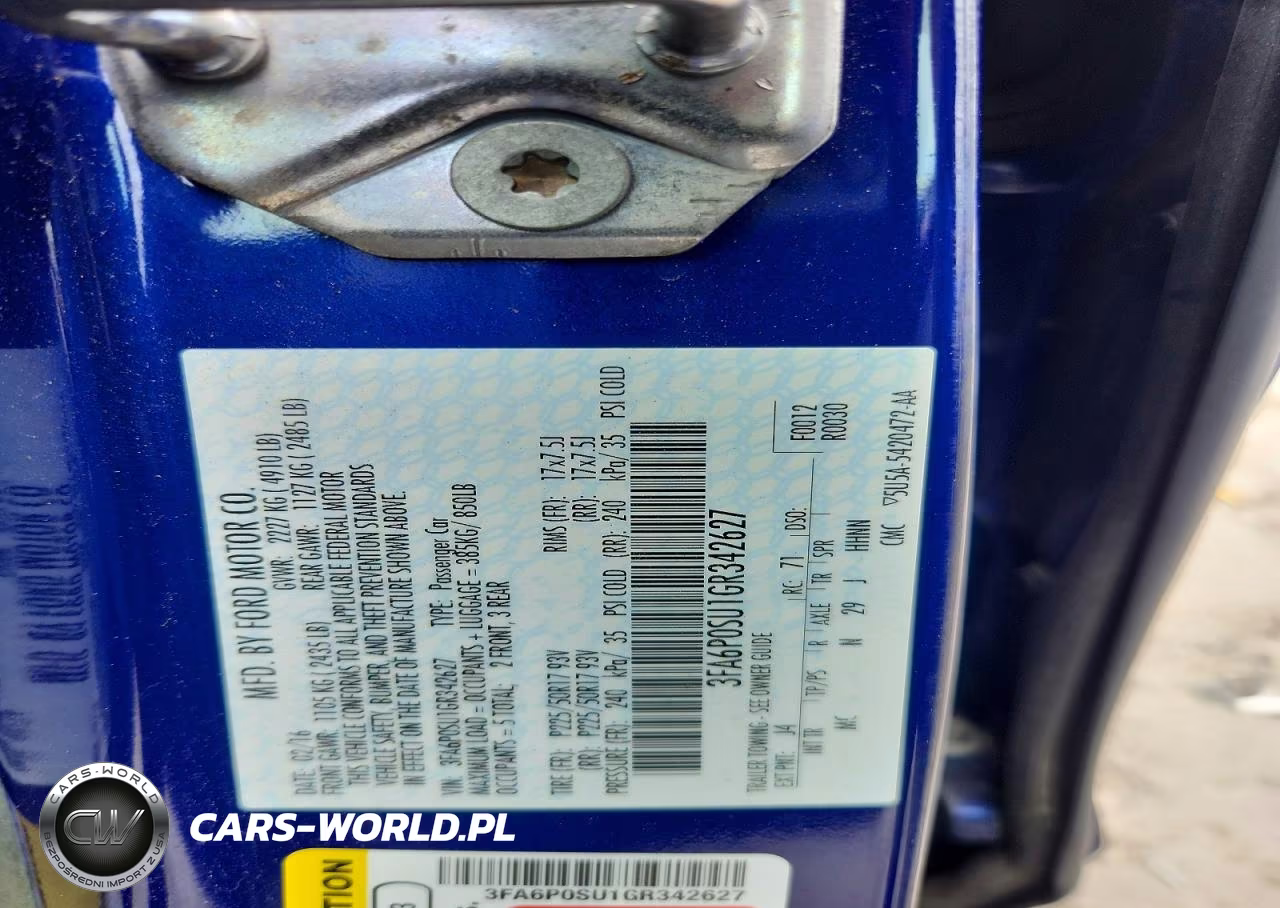 2016 Ford Fusion Titanium Phev VIN:3FA6P0SU1GR342627 - 12