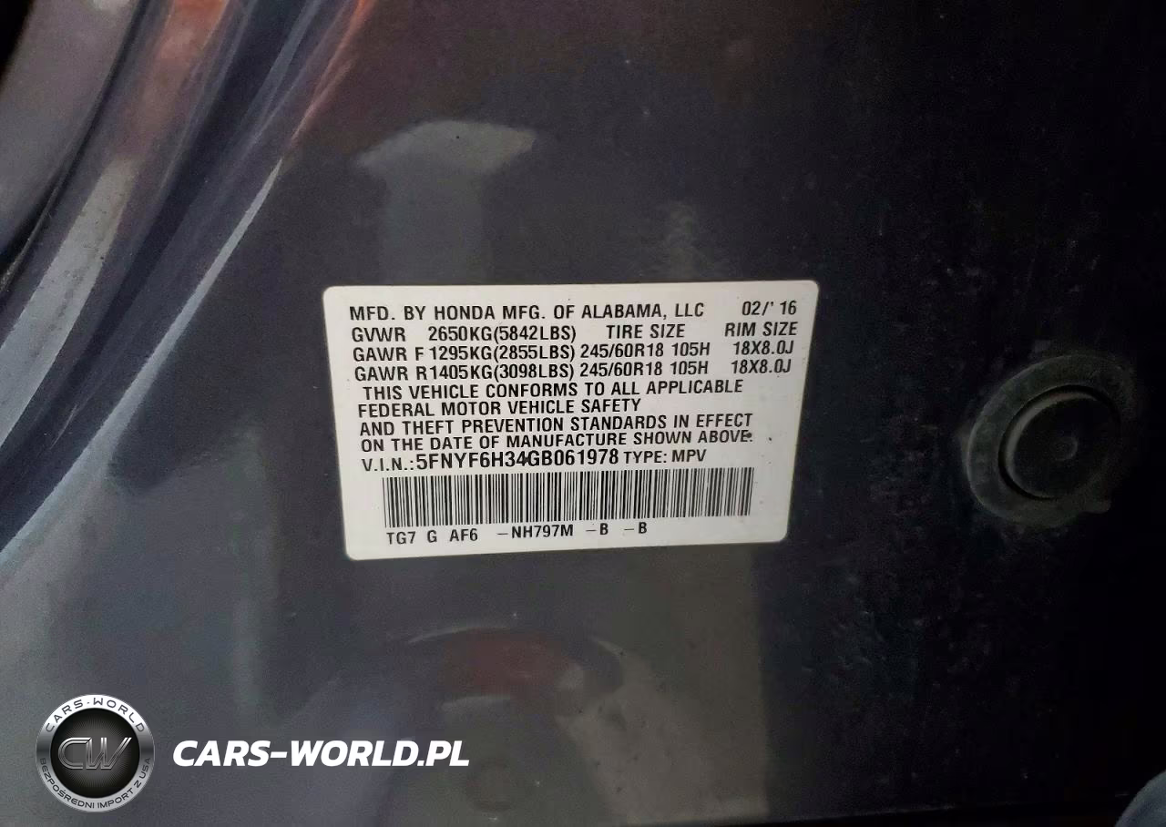 2016 Honda Pilot Ex VIN:5FNYF6H34GB061978 - 13