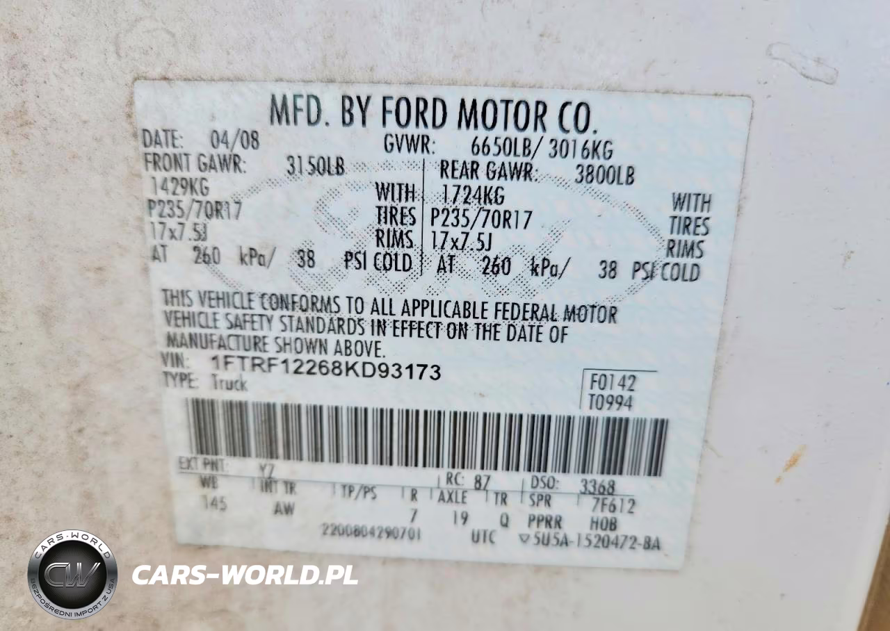 2008 Ford F150 VIN:1FTRF12268KD93173 - 12