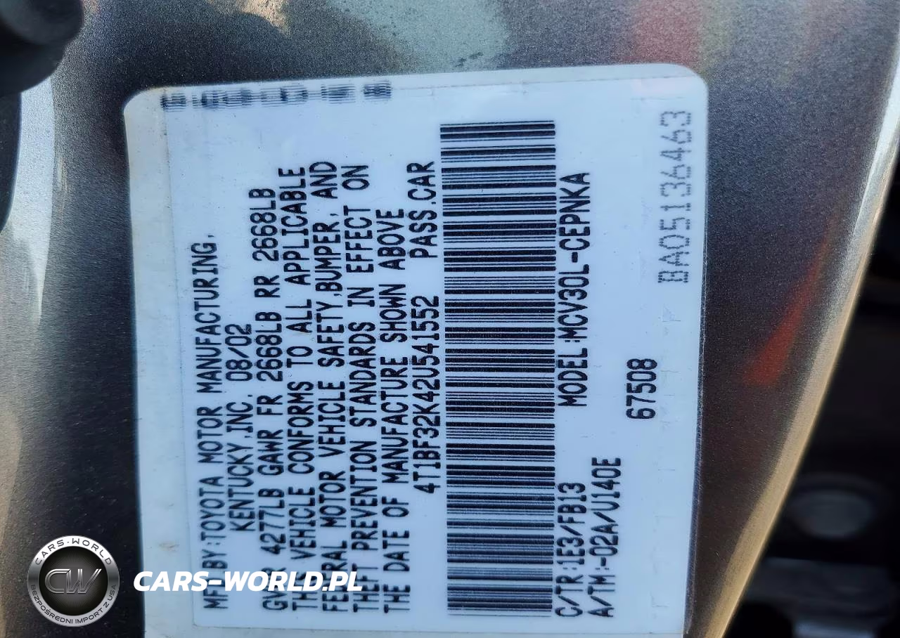 2002 Toyota Camry Le V6 VIN:4T1BF32K42U541552 - 12