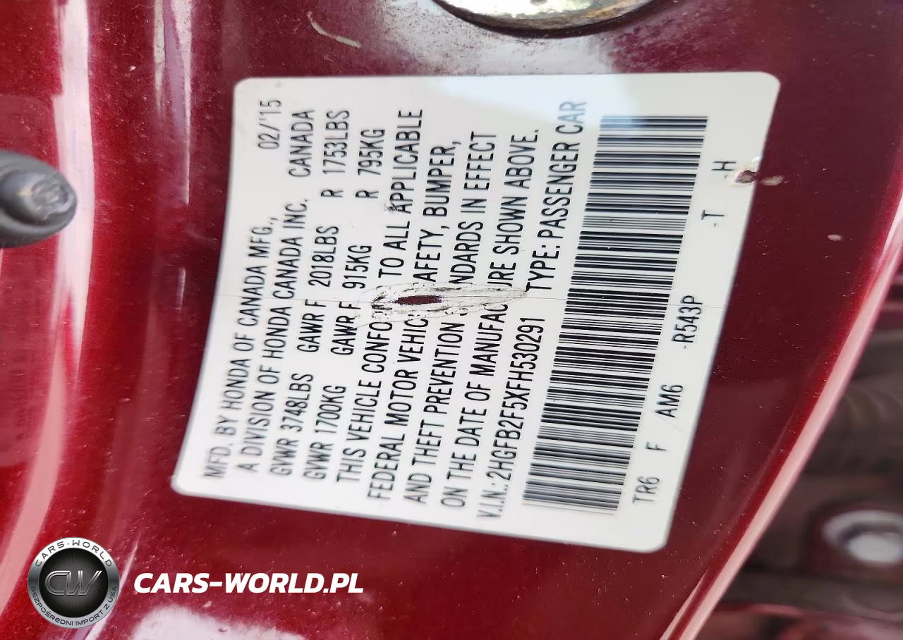 2015 Honda Civic Lx VIN:2HGFB2F5XFH530291 - 12